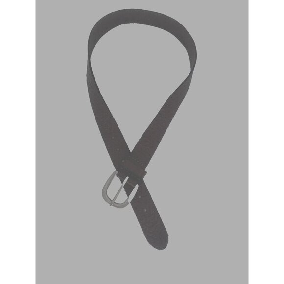 Women American Eagle dark brown Tooled Leather Belt small Embossed silver buckle - Picture 7 of 8